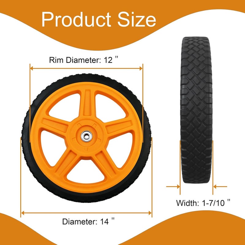 Antanker Lawn Mower Wheels, 14 inch Push Mower Plastic Wheels with Bolts & Nuts Fits Most Standard Lawn Mower Cart(2 Pack) - Image 3